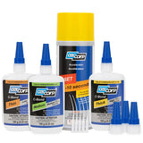 CA Glue & Accelerator Bundle - Three C-Bond Thin, Medium and Thick Super Glue with an Aerosol Accelerator, 3 Extra Caps & 5 Precision Nozzles